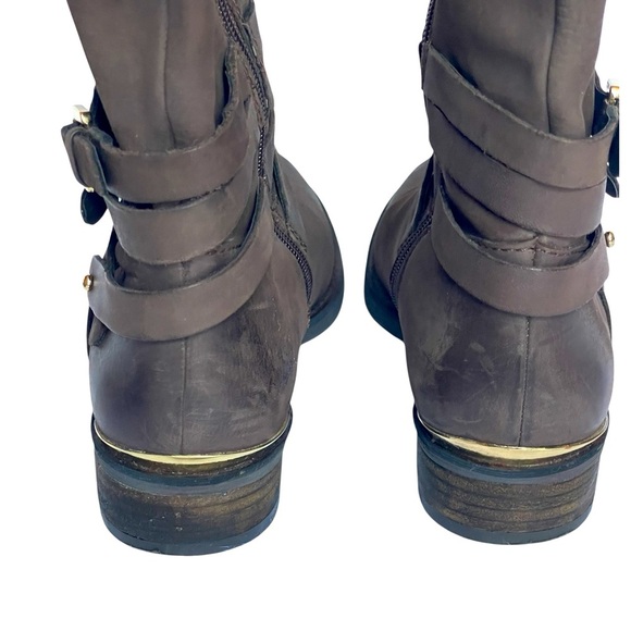 💥SALE💥STEVE MADDEN ALBANY BROWN LEATHER HARNESS EQUESTRIAN RIDING BOOTS SZ 7.5 - Picture 9 of 11